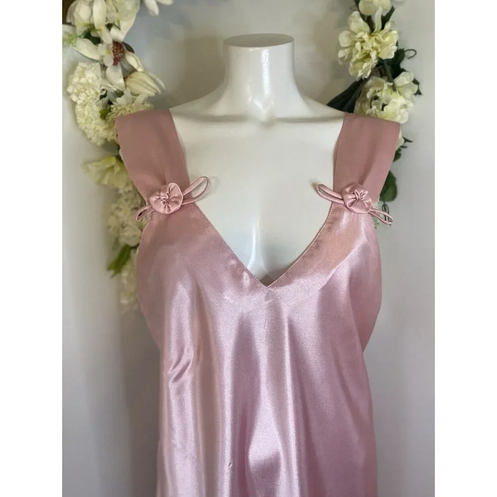 Vintage Val Mode Pink Lingerie Peignoir Sleep Gown Dress Ankle Length Size Large